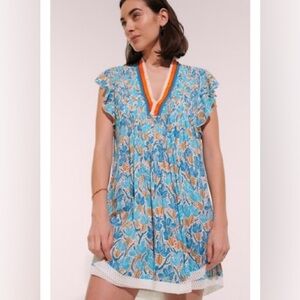 Poupette St. Barths Sasha Ruffle Cap Sleeve Tunic Dress Sz-L